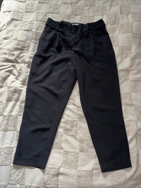 H&M Black High-Waist Tapered Pants with Waist Tie